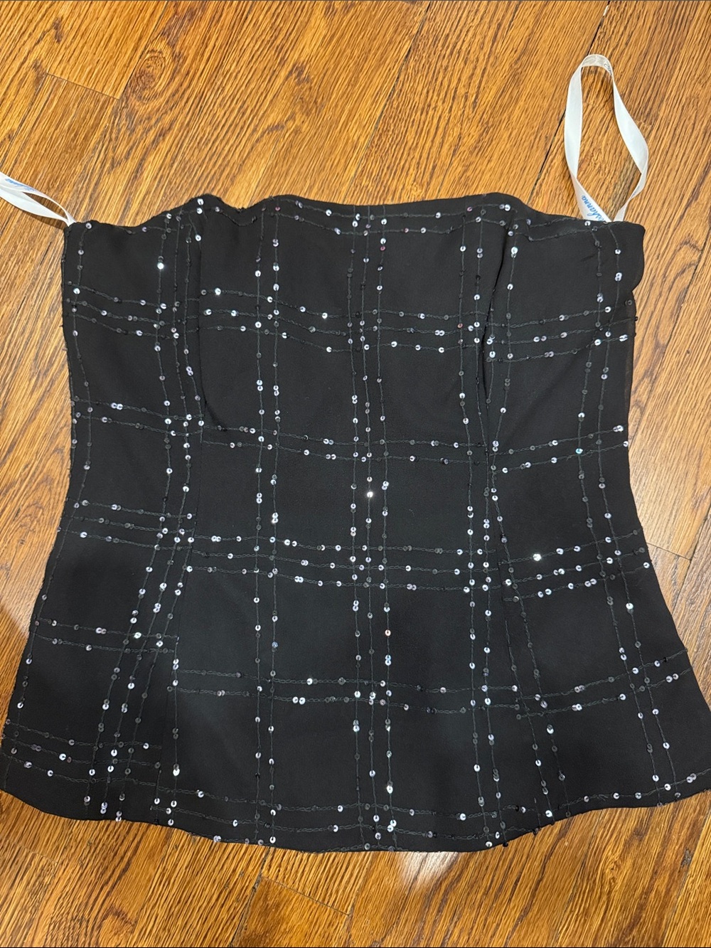 Shoshana Black Sequin Grid Bustier Top
